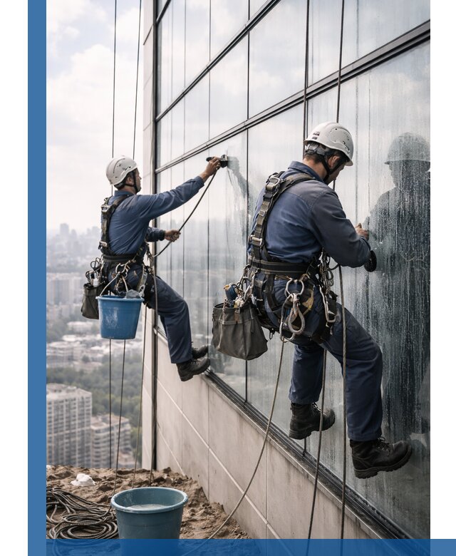 Профессиональная мойка фасадных окон альпинистами в Североуральске