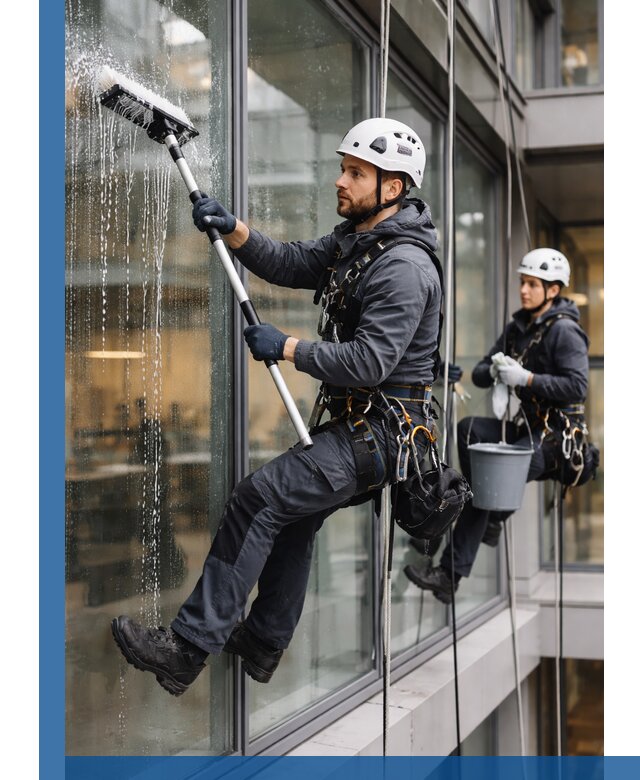 Профессиональная мойка витражей промышленными альпинистами в Североуральске