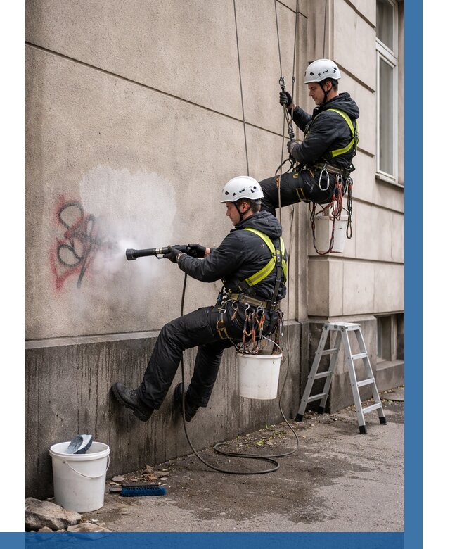 Удаление граффити с фасада в Североуральске от 4635 р. | ВЫСОТНИК-Сву