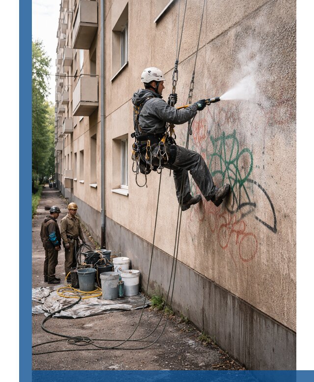 Удаление граффити с фасада в Североуральске без следов и повреждений