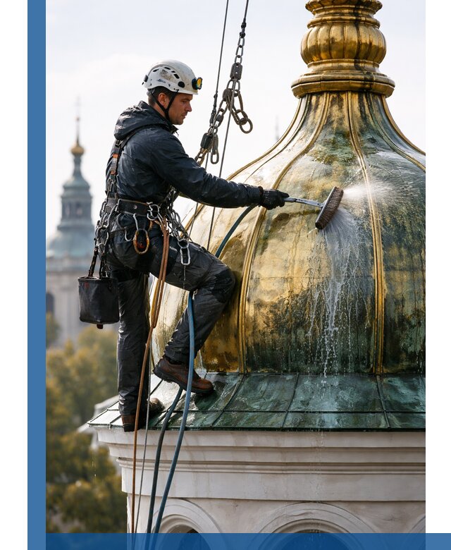 Профессиональная мойка куполов и шпилей высотными альпинистами в Североуральске