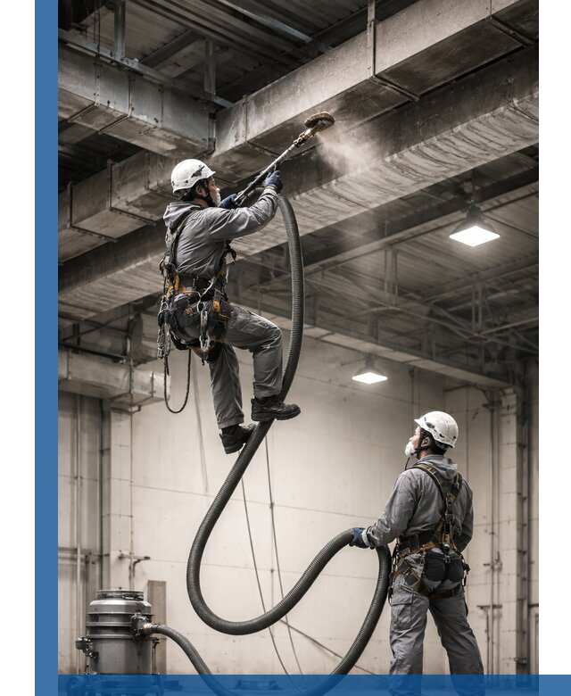 Обеспыливание потолочных конструкций в Североуральске промышленным альпинизмом