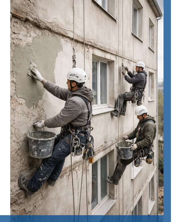 Ремонт штукатурного фасада в Североуральске от 773 р. под ключ | ВЫСОТНИК-Сву