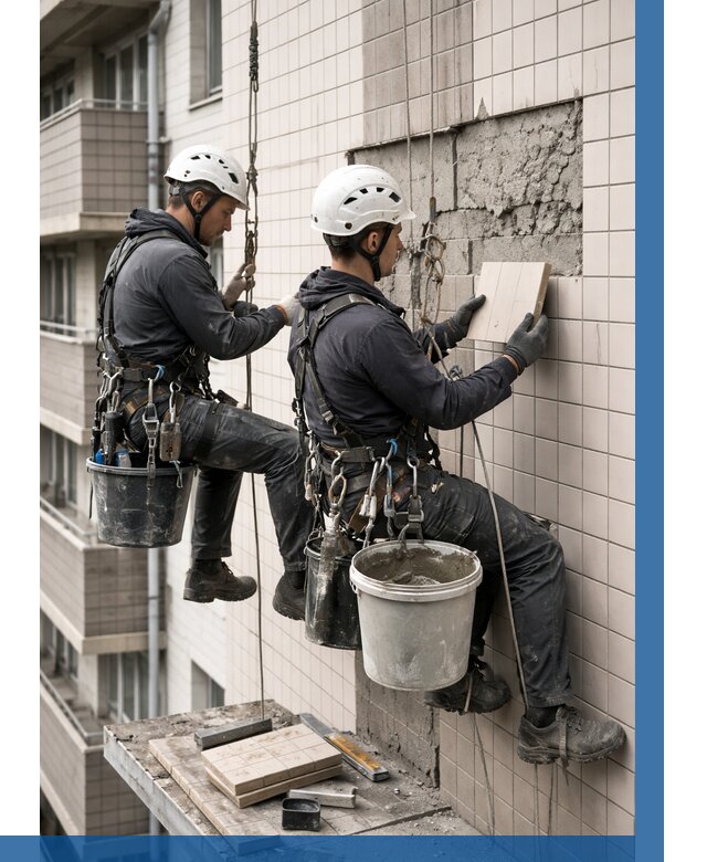 Ремонт облицовки фасада плиткой в Североуральске от 1854 р. | ВЫСОТНИК-Сву