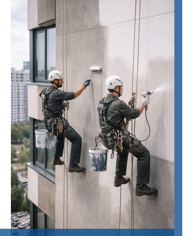 Покраска фасада альпинистами в Североуральске от 309 р. | ВЫСОТНИК-Сву