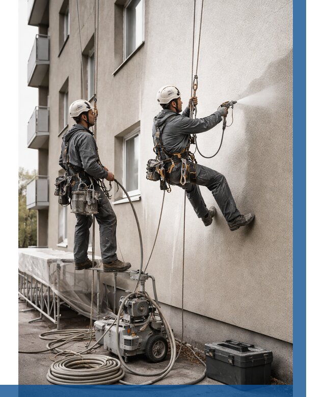 Безвоздушная покраска фасада в Североуральске от 227 р/м² | ВЫСОТНИК-Сву