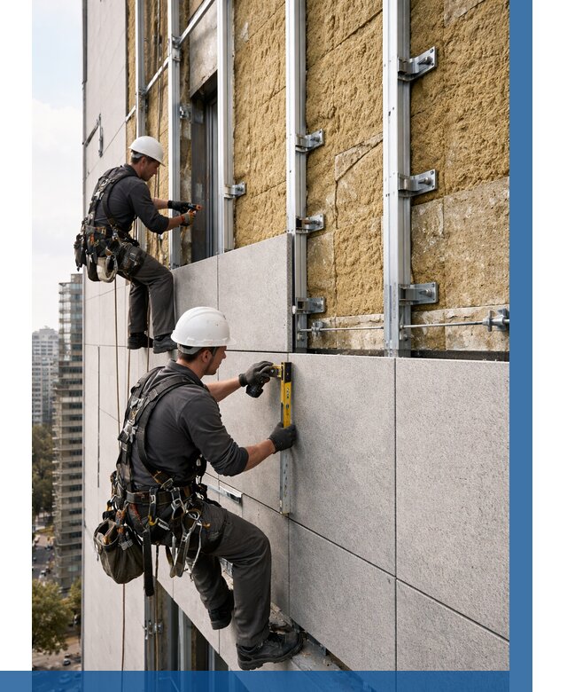 Монтаж вентилируемого фасада в Североуральске от 3605 р. | ВЫСОТНИК-Сву