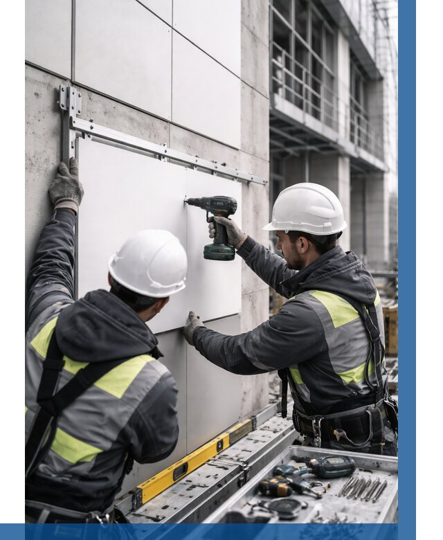 Монтаж композитных панелей фасада в Североуральске от 2575 р. | ВЫСОТНИК-Сву