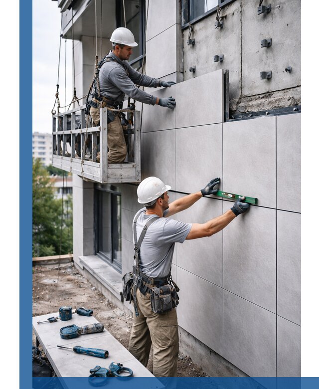 Монтаж керамогранита на фасад в Североуральске под ключ с гарантией качества