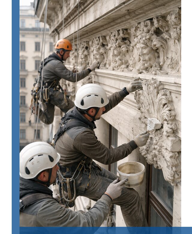 Реставрация фасадной лепнины с высотными работами в Североуральске