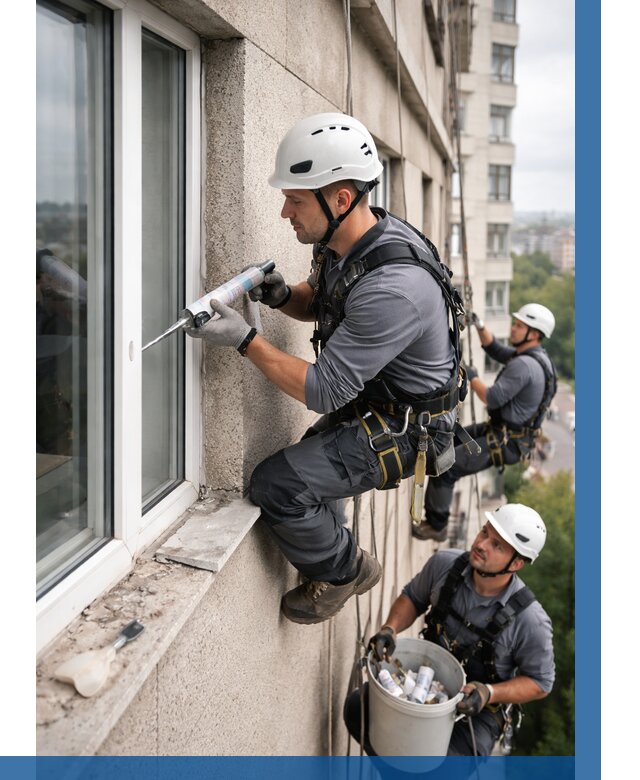 Герметизация оконных швов снаружи в Североуральске от 1545 р. | ВЫСОТНИК-Сву