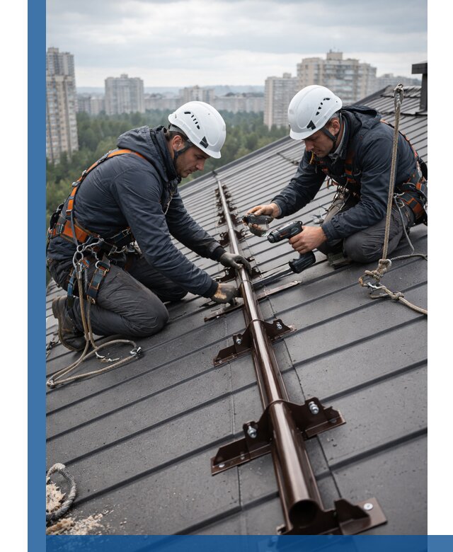 Монтаж снегозадержателей на кровле зданий в Североуральске под ключ