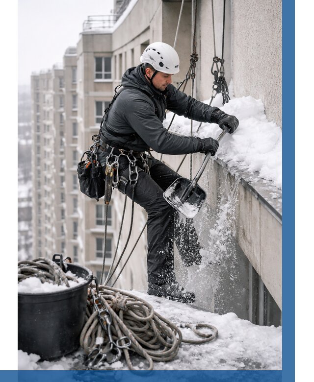 Очистка карнизов от снега в Североуральске от 309 р. | ВЫСОТНИК-Сву