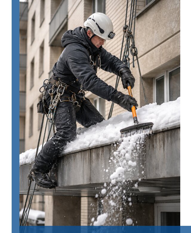 Очистка козырьков от снега в Североуральске круглогодично безопасно