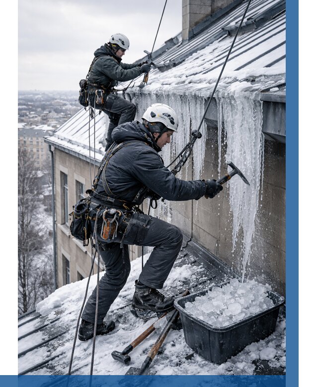 Удаление наледи с кровли в Североуральске от 5666 р. | ВЫСОТНИК-Сву