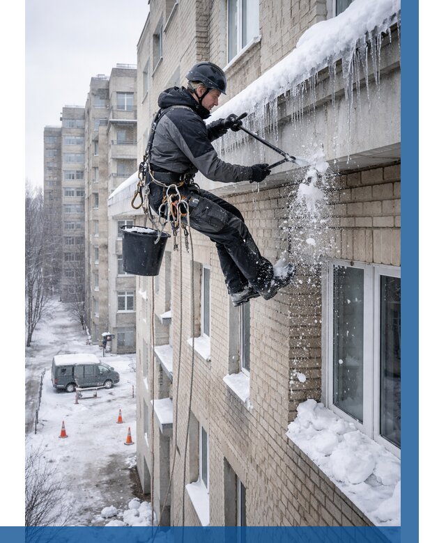 Удаление наледи с карнизов в Североуральске от 361 р. | ВЫСОТНИК-Сву