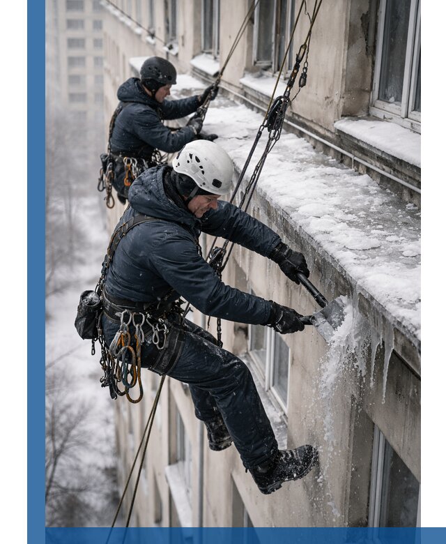 Удаление наледи и сосулек с карнизов в Североуральске профессионально