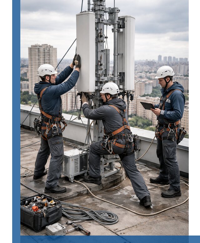 Монтаж антенн связи на крыше в Североуральске с вводом в эксплуатацию