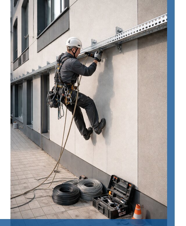 Монтаж кабельных лотков на фасаде в Североуральске от 1236 р. | ВЫСОТНИК-Сву