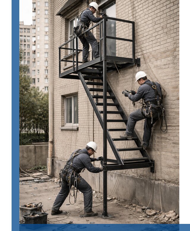 Монтаж пожарной лестницы в Североуральске, установка и крепление