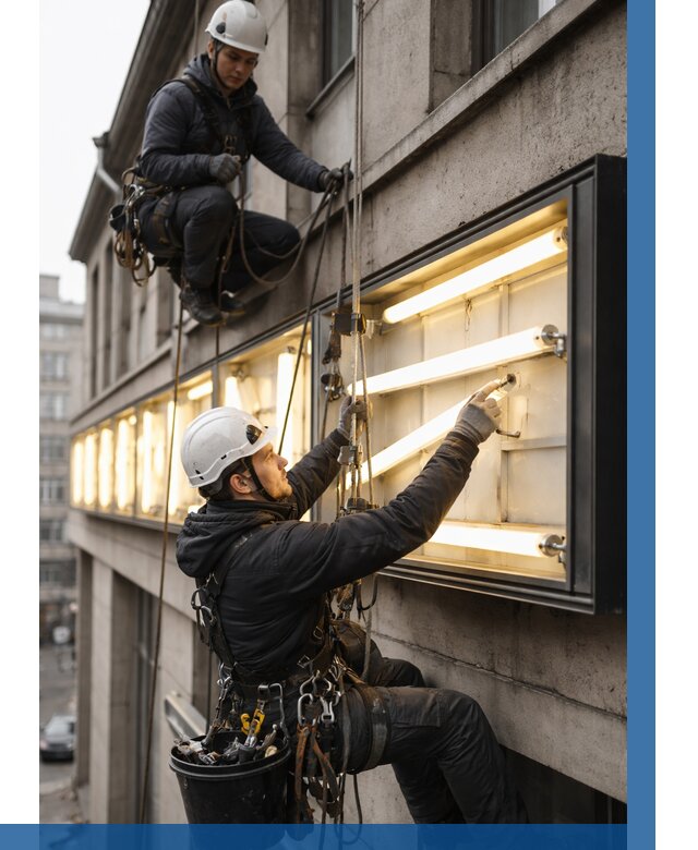 Замена ламп в вывеске в Североуральске под ключ от 3605 р. | ВЫСОТНИК-Сву