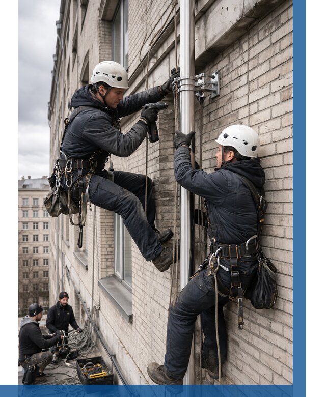 Монтаж флагштока на здании в Североуральске от 6696 р. | ВЫСОТНИК-Сву