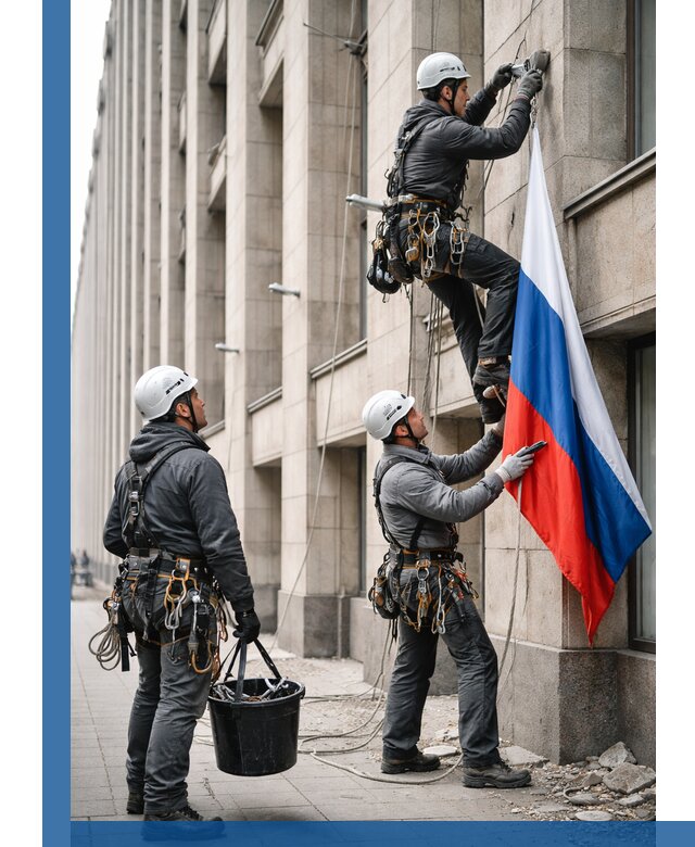 Профессиональная установка флагов на фасаде в Североуральске