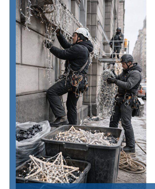 Демонтаж новогоднего оформления и гирлянд в Североуральске