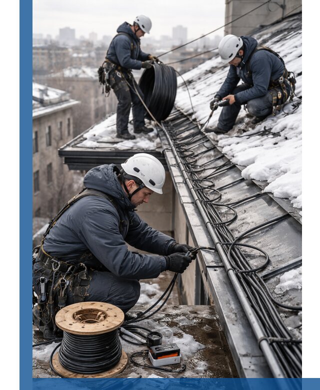 Монтаж греющего кабеля на кровле в Североуральске под ключ