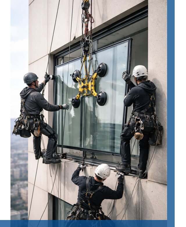 Монтаж стеклопакетов на высоте в Североуральске от 3296 р. | ВЫСОТНИК-Сву