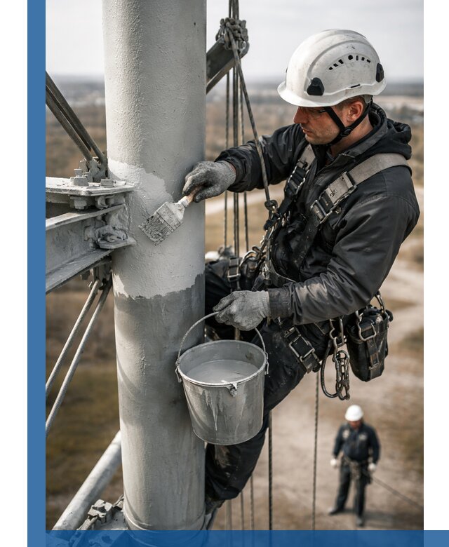 Покраска мачт связи в Североуральске промышленными альпинистами