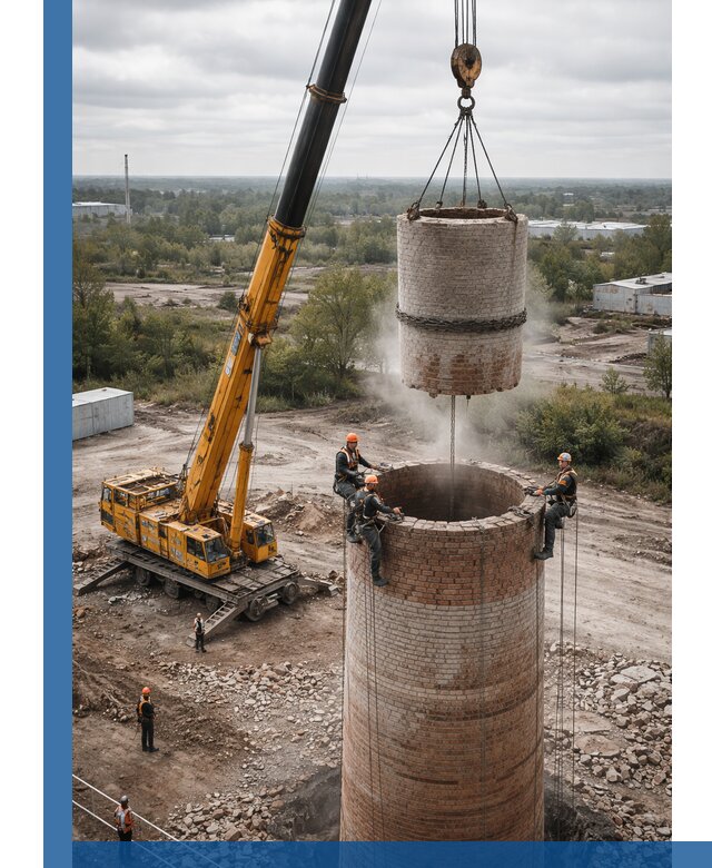 Демонтаж дымовой трубы в Североуральске с гарантиями безопасности