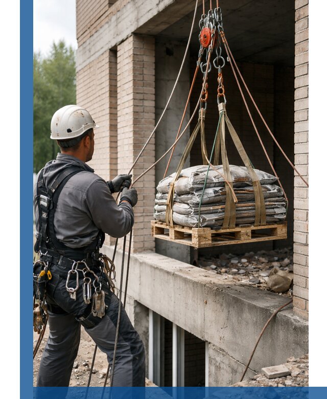 Подъем материалов на этаж веревками в Североуральске оперативно