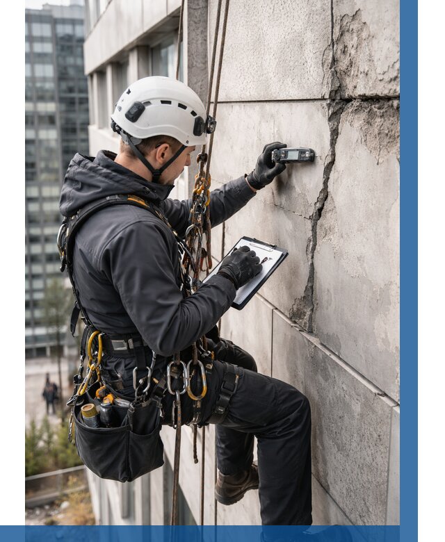 Обследование фасада альпинистами в Североуральске от 124 р. | ВЫСОТНИК-Сву