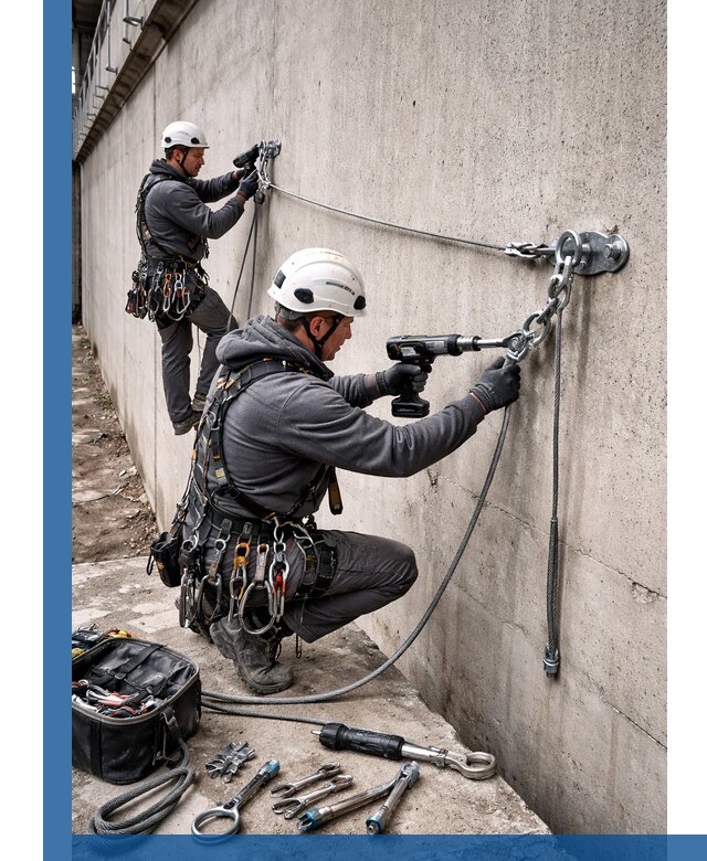 Монтаж анкерных линий высотной безопасности в Североуральске