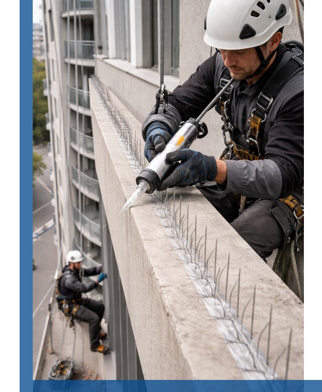 Установка шипов от птиц на фасадах и кровлях в Североуральске